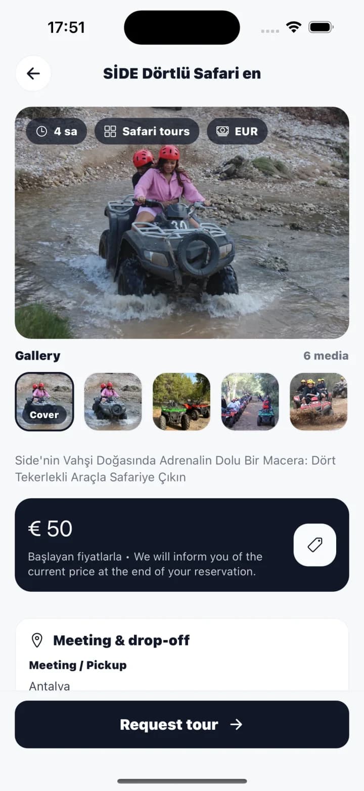 Tülekler mobil tur detay ekranı