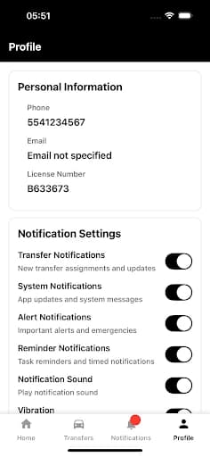 Bestwest sürücü uygulaması profil ve bildirim ayarları