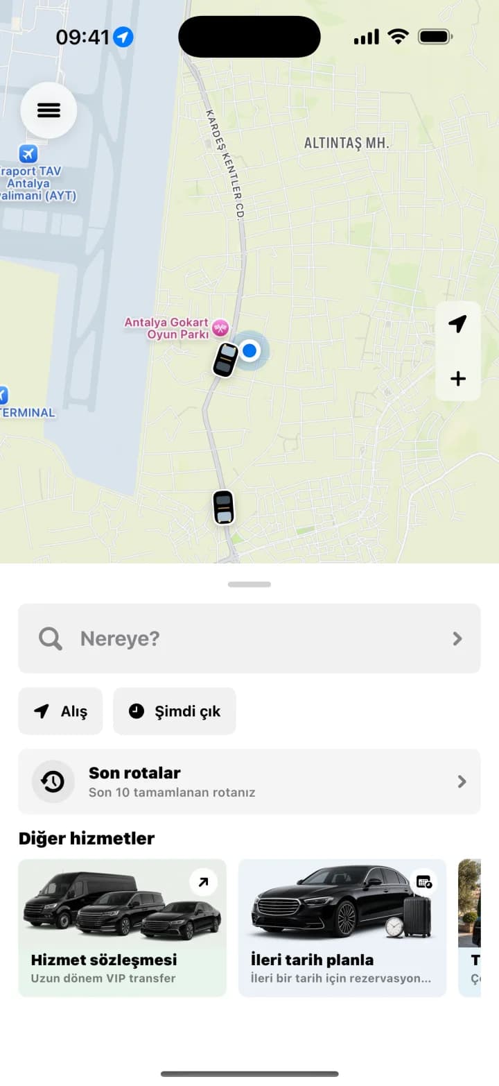 Bookvion yolcu uygulaması ana ekranı
