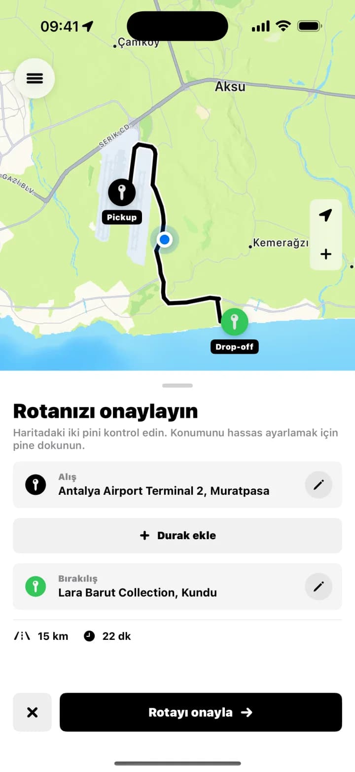 Bookvion rota onay ekranı