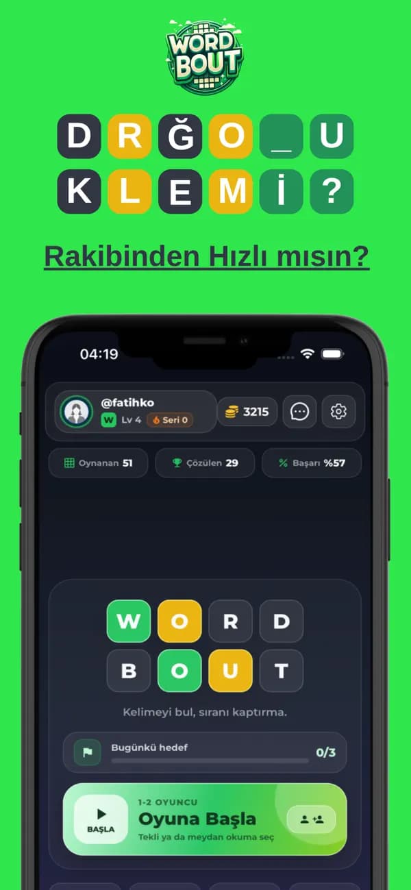 Wordbout mobil oyun ana ekranı
